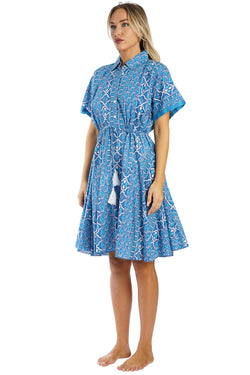 Blue Printed Mini Dress | Luxury Resort Wear Mini for Boutique Buyers  La Moda Clothing