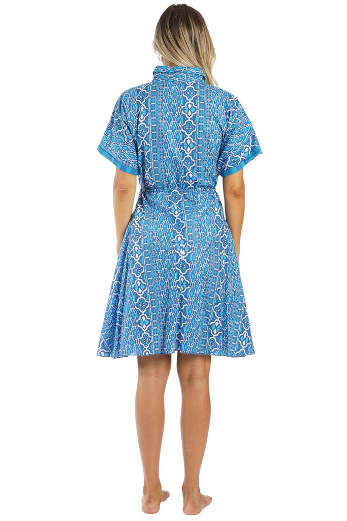 Blue Printed Mini Dress | Luxury Resort Wear Mini for Boutique Buyers  La Moda Clothing