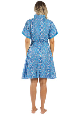 Blue Printed Mini Dress | Luxury Resort Wear Mini for Boutique Buyers  La Moda Clothing