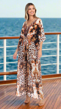 Royal Jungle Printed Long Kaftan-Style Robe And Beachwear Cover Up  La Moda Clothing