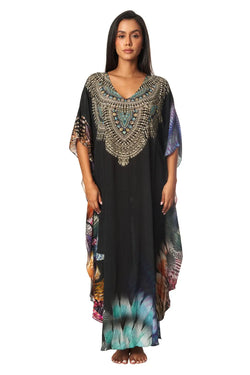Lightweight Maxi Caftan Dress/Cover Up with Jewels - La Moda Clothing