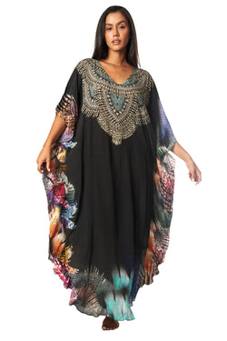 Lightweight Maxi Caftan Dress/Cover Up with Jewels - La Moda Clothing