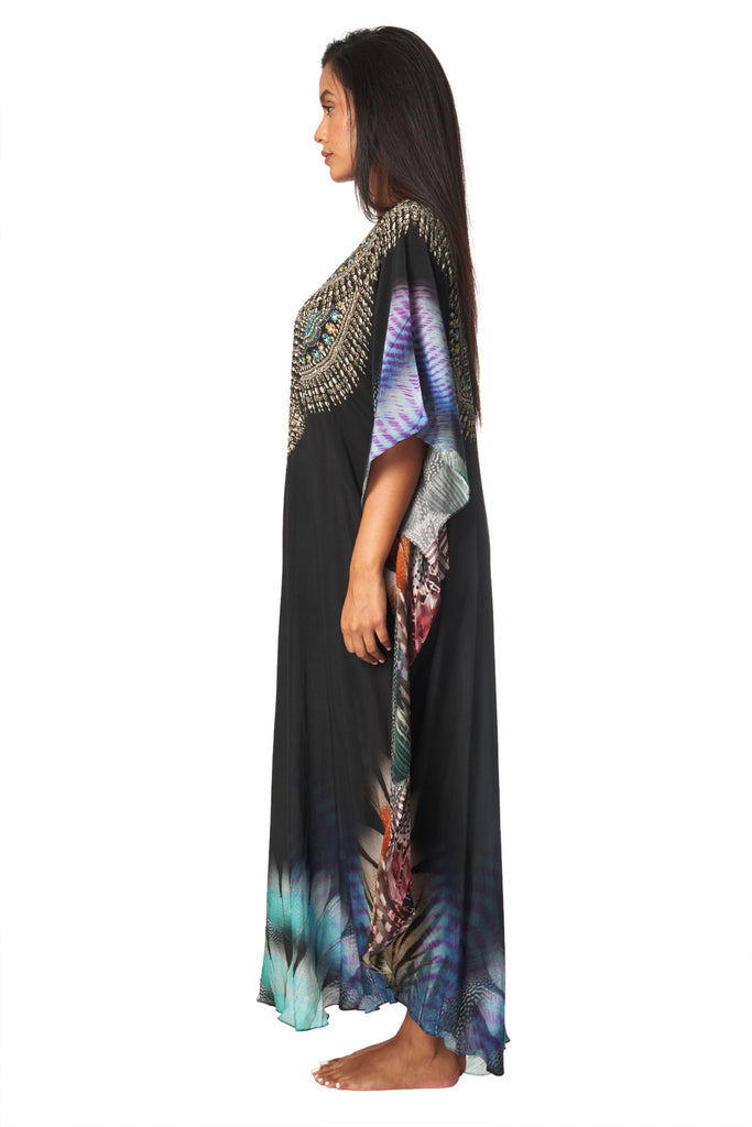 Lightweight Maxi Caftan Dress/Cover Up with Jewels - La Moda Clothing