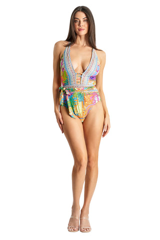 Palm Paradise Halter Neck Swimsuit - La Moda Clothing