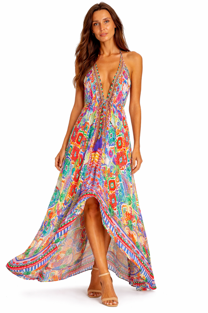 floral halter high low dress High-Low Halter Gown in Multi Floral Whiteeeee / 6 / 4850