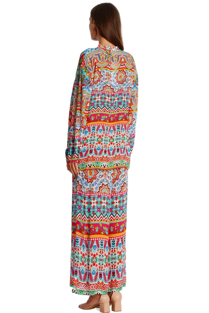 Wholesale multicolor printed coord set with long-sleeve tunic top and wide-leg pants for resort boutiques - La Moda Clothing