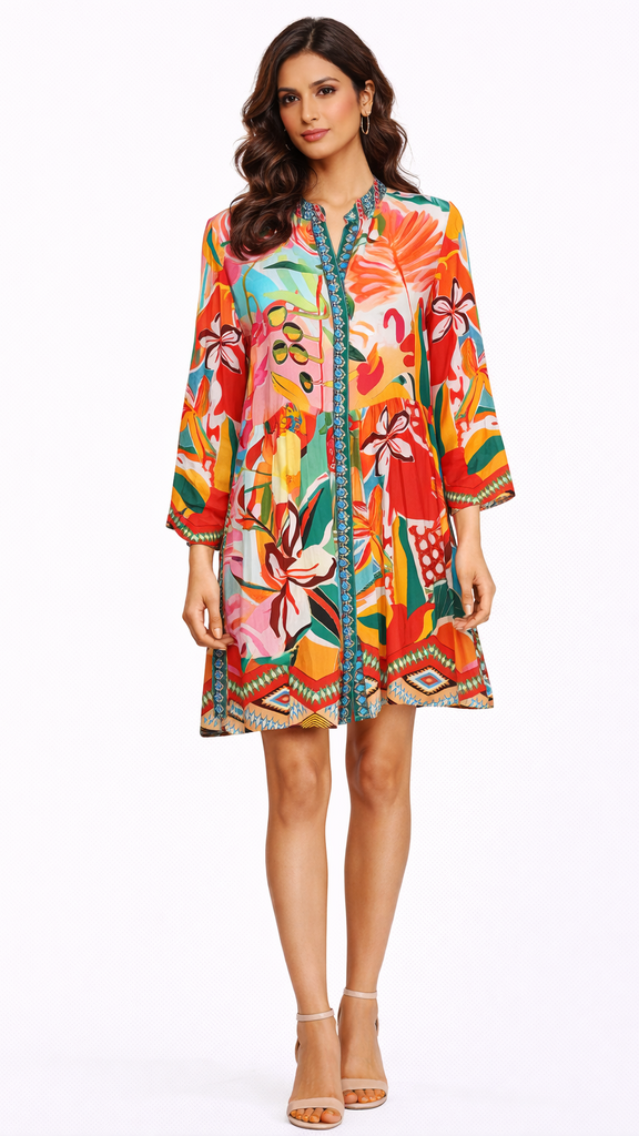 Band Collar Shirt Dress  La Moda Clothing