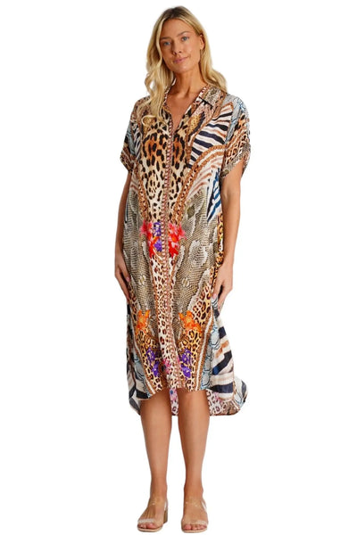 Mixed Animal Pattern Shirt Dress  La Moda Clothing