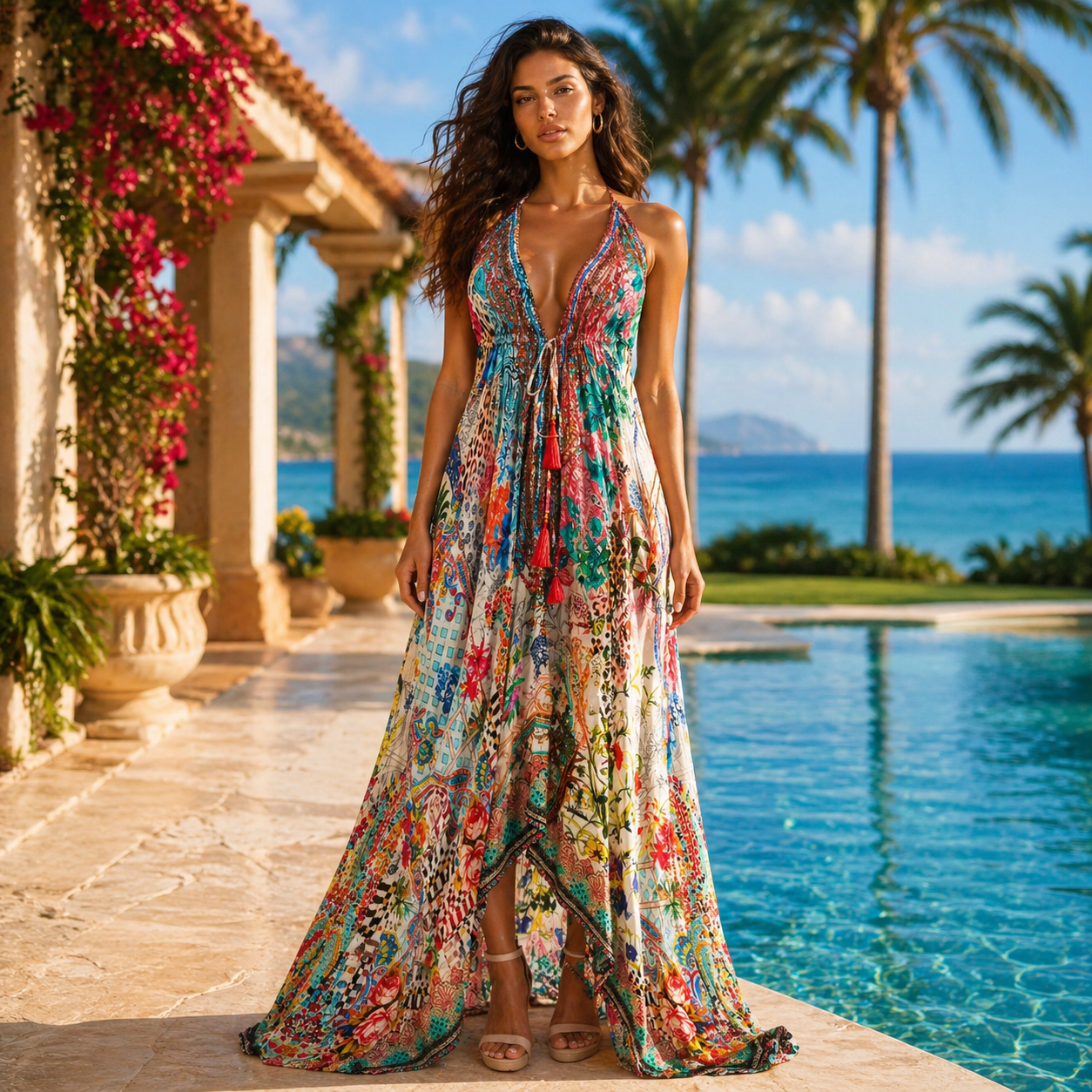 La Moda Clothing Women's Maxi halterneck dress