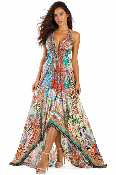 Floral Halter Maxi Dress - Luxury Resort Wear for Women by La Moda Clothing