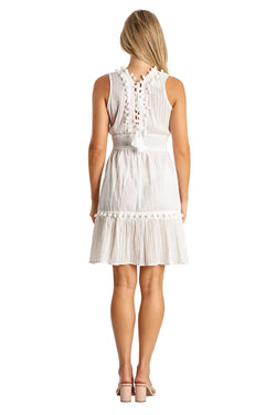 Elastic Waistband Mini Dress in White - La Moda Clothing