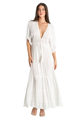 white embellished maxi resort vacation dress - La Moda Clothing