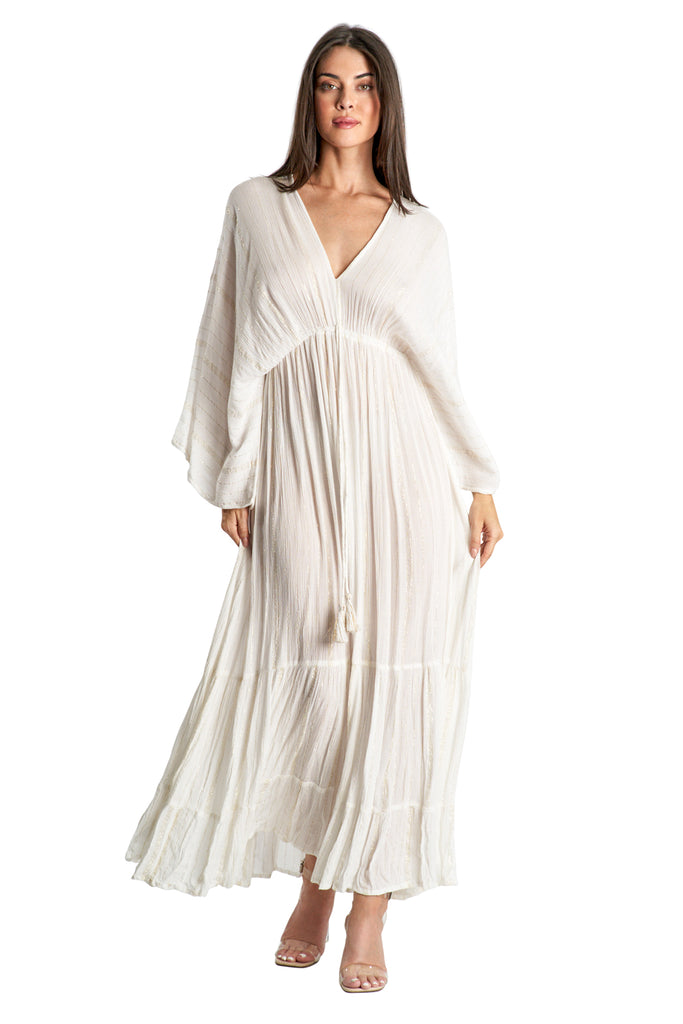White Maxi Robe Resort Dress - La Moda Clothing
