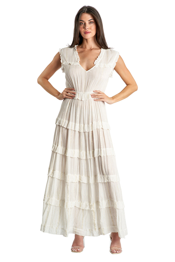 Tiered Maxi Dress in White - La Moda Clothing