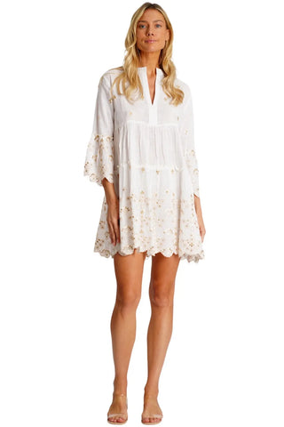 White Embroidered Mini Dress  La Moda Clothing