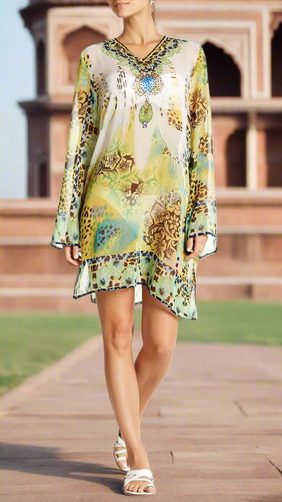 Jungle Print Tunic in flowy sheer fabric perfect for Tropical or Island Vacation | Tunics Wholeslae | La Moda Clothing Jungle Print Tunic in flowy sheer fabric perfect for Tropical or Island Vacation | Tunics Wholeslae | La Moda Clothing