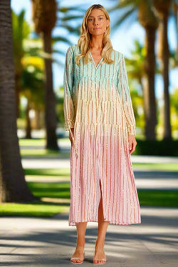 Ombre Button Front Shirt Dress  La Moda Clothing