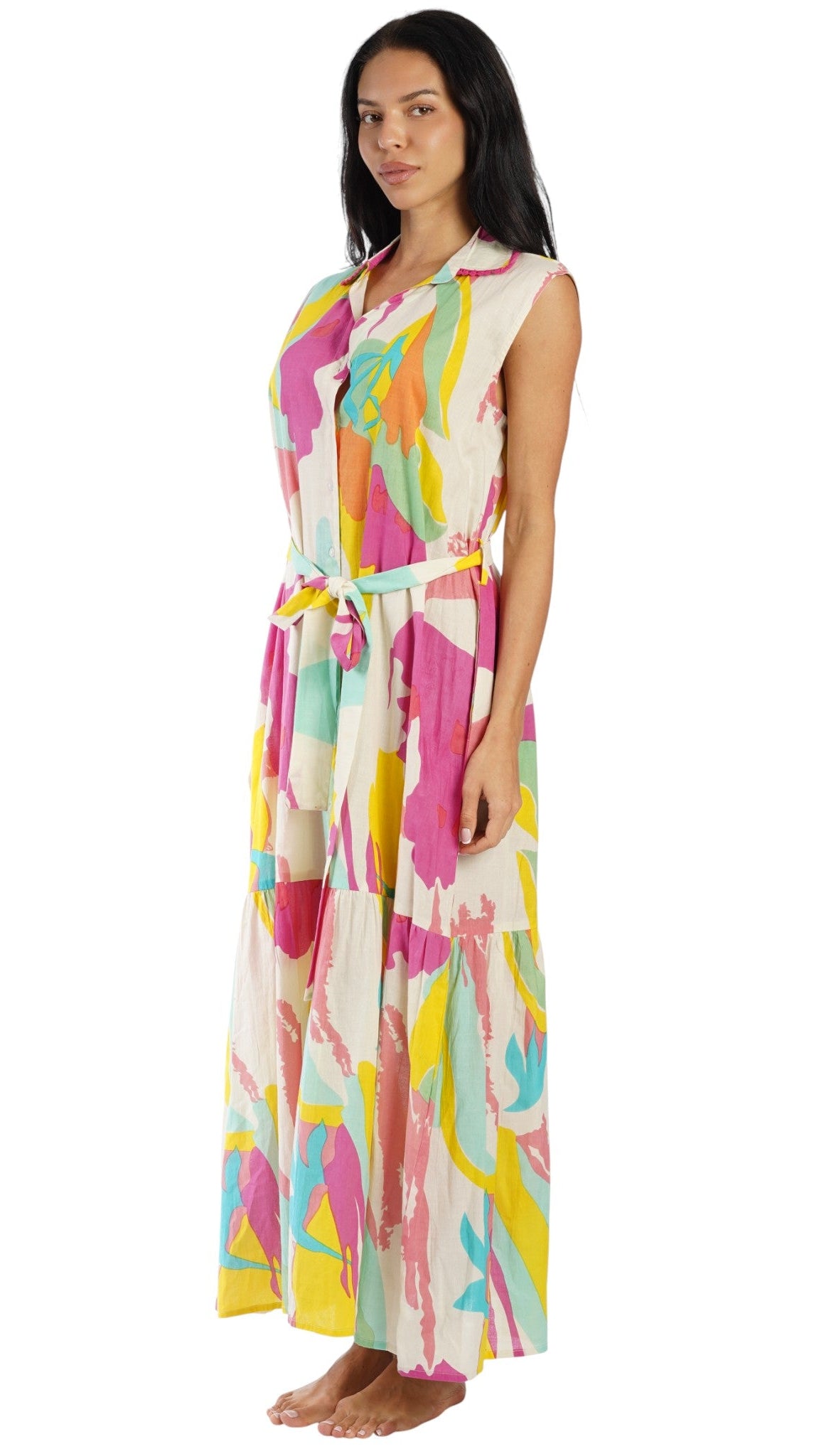 Colorful Sleeveless Maxi Shirt Dress – Luxury Resort Wear Vacation Dress  La Moda Clothing