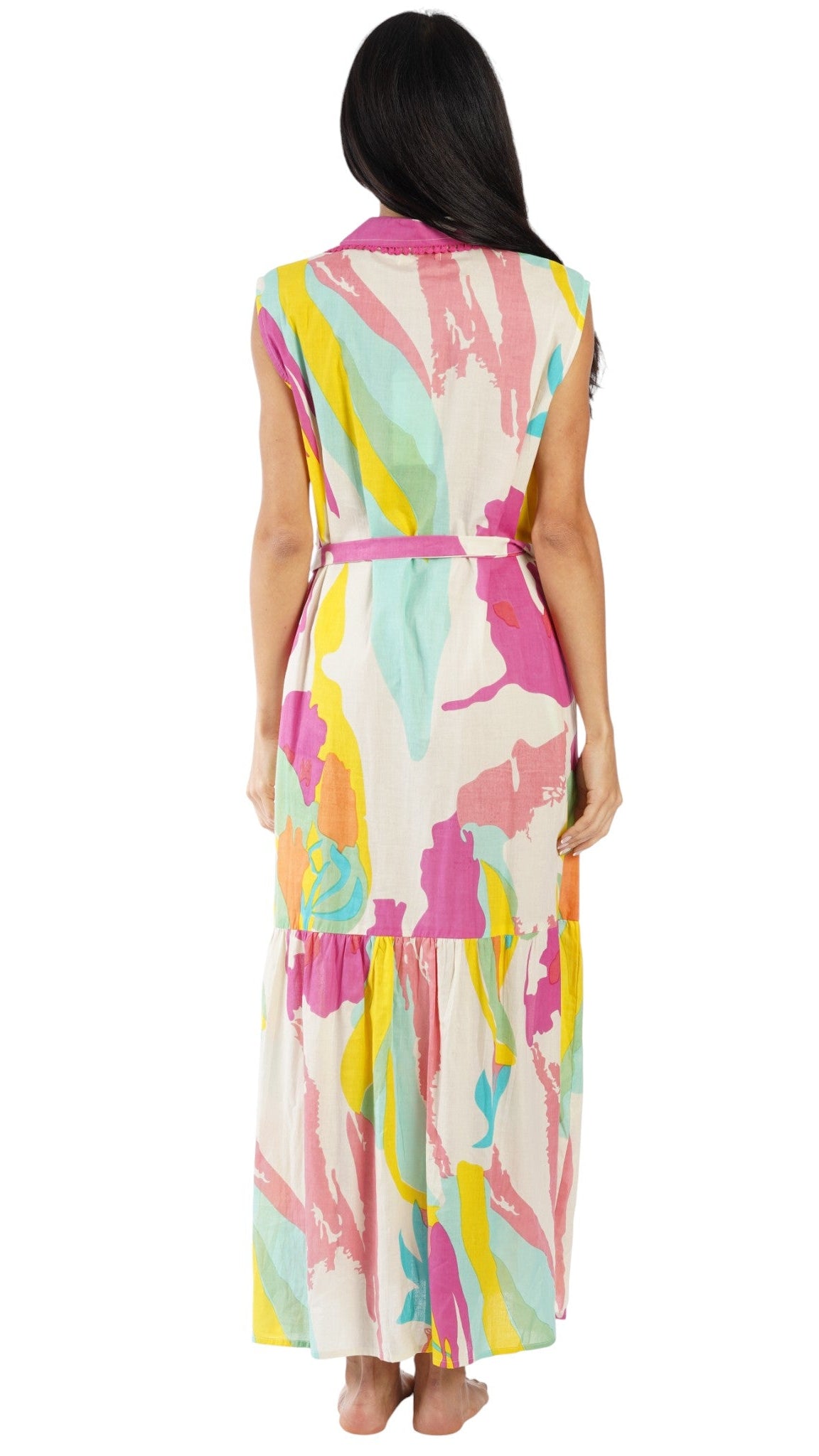 Colorful Sleeveless Maxi Shirt Dress – Luxury Resort Wear Vacation Dress  La Moda Clothing