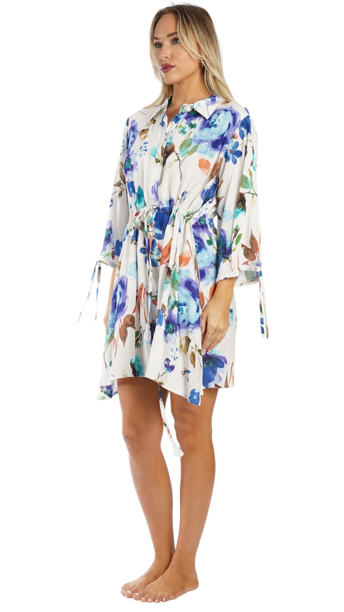 lue Floral Mini Shirt Dress – Luxury Resort Wear Vacation Dress | Club Moda  La Moda Clothing