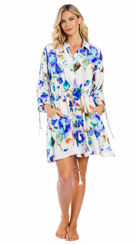 lue Floral Mini Shirt Dress – Luxury Resort Wear Vacation Dress | Club Moda  La Moda Clothing