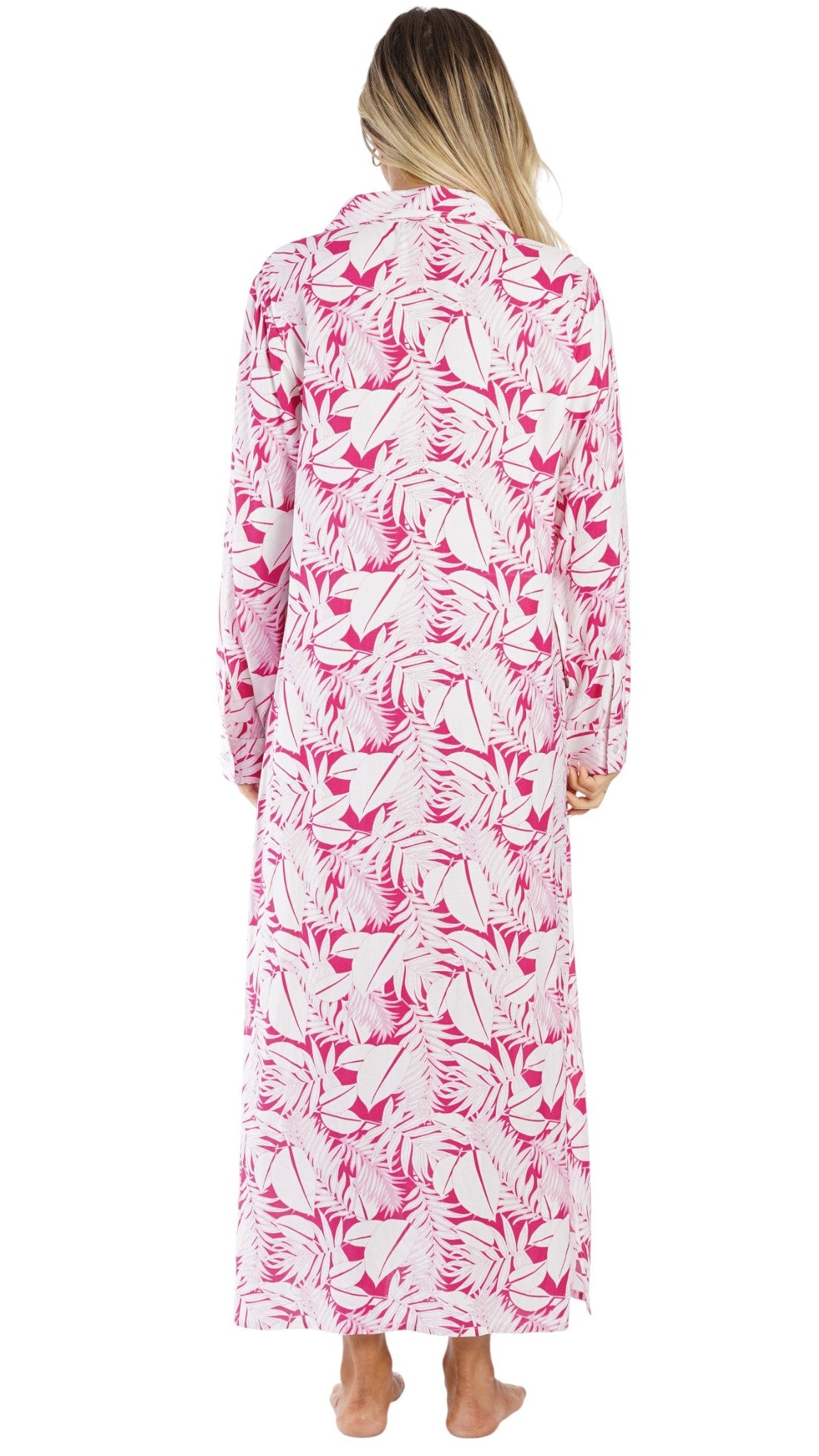 Pink Tropical Maxi Shirt Dress – Luxury Resort Wear Vacation Dress  La Moda Clothing