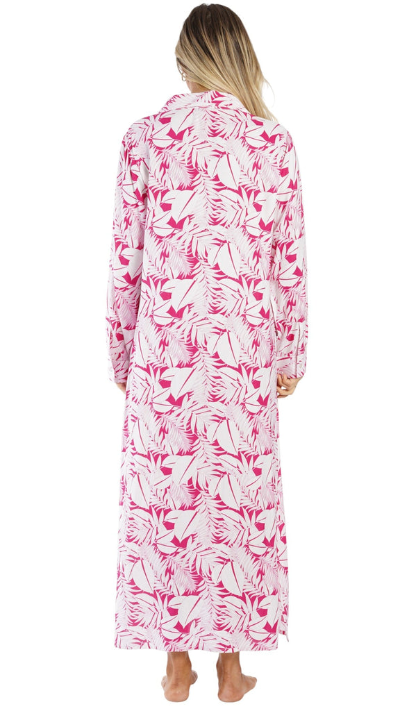 Pink Tropical Maxi Shirt Dress – Luxury Resort Wear Vacation Dress  La Moda Clothing