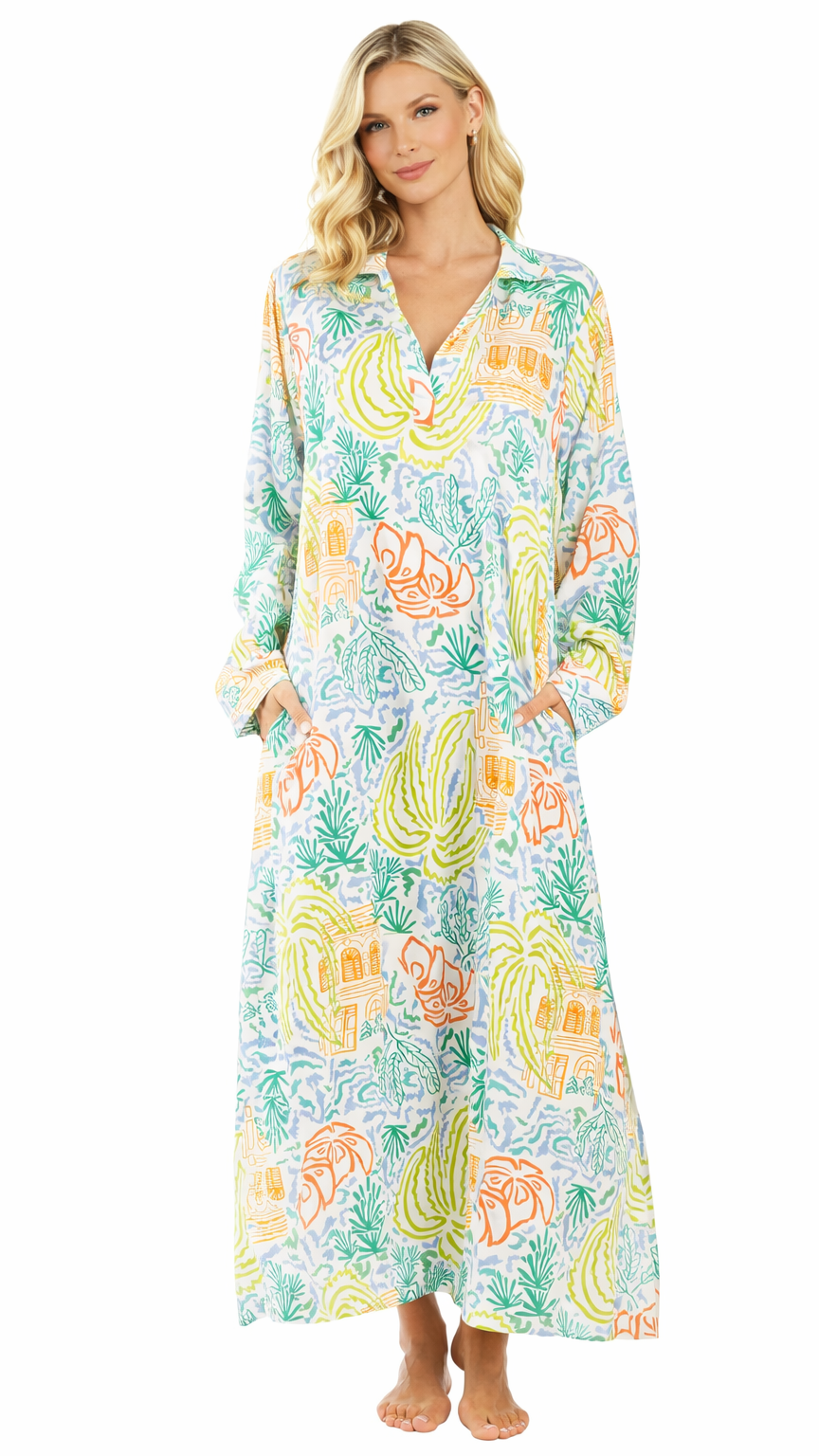 Luxury Maxi Caftan Resort Wear Dress – Tropical Print Vacation Style  La Moda Clothing