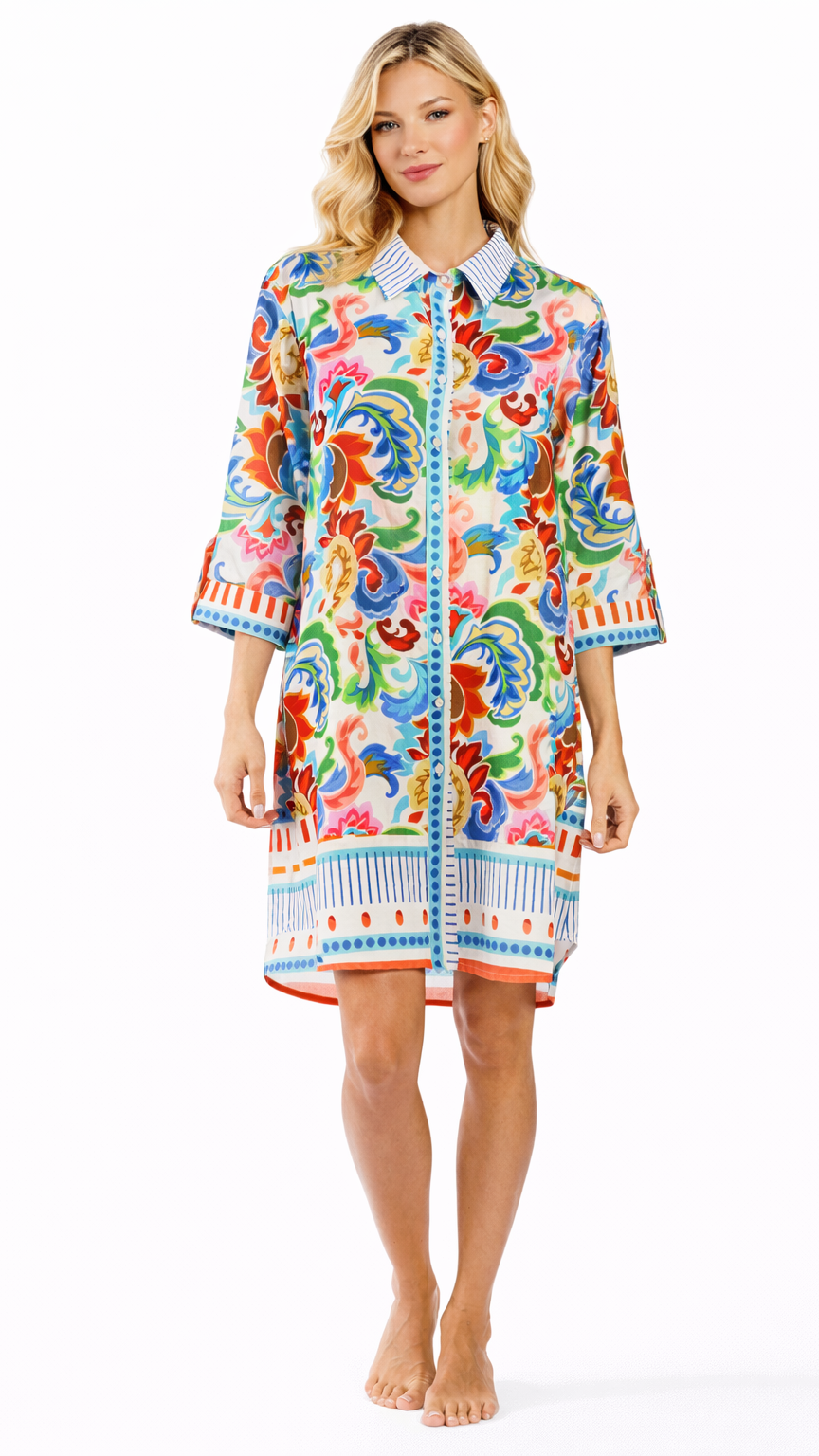 Colorful Resort Wear Shirt Dress | Luxury Vacation Dress  La Moda Clothing