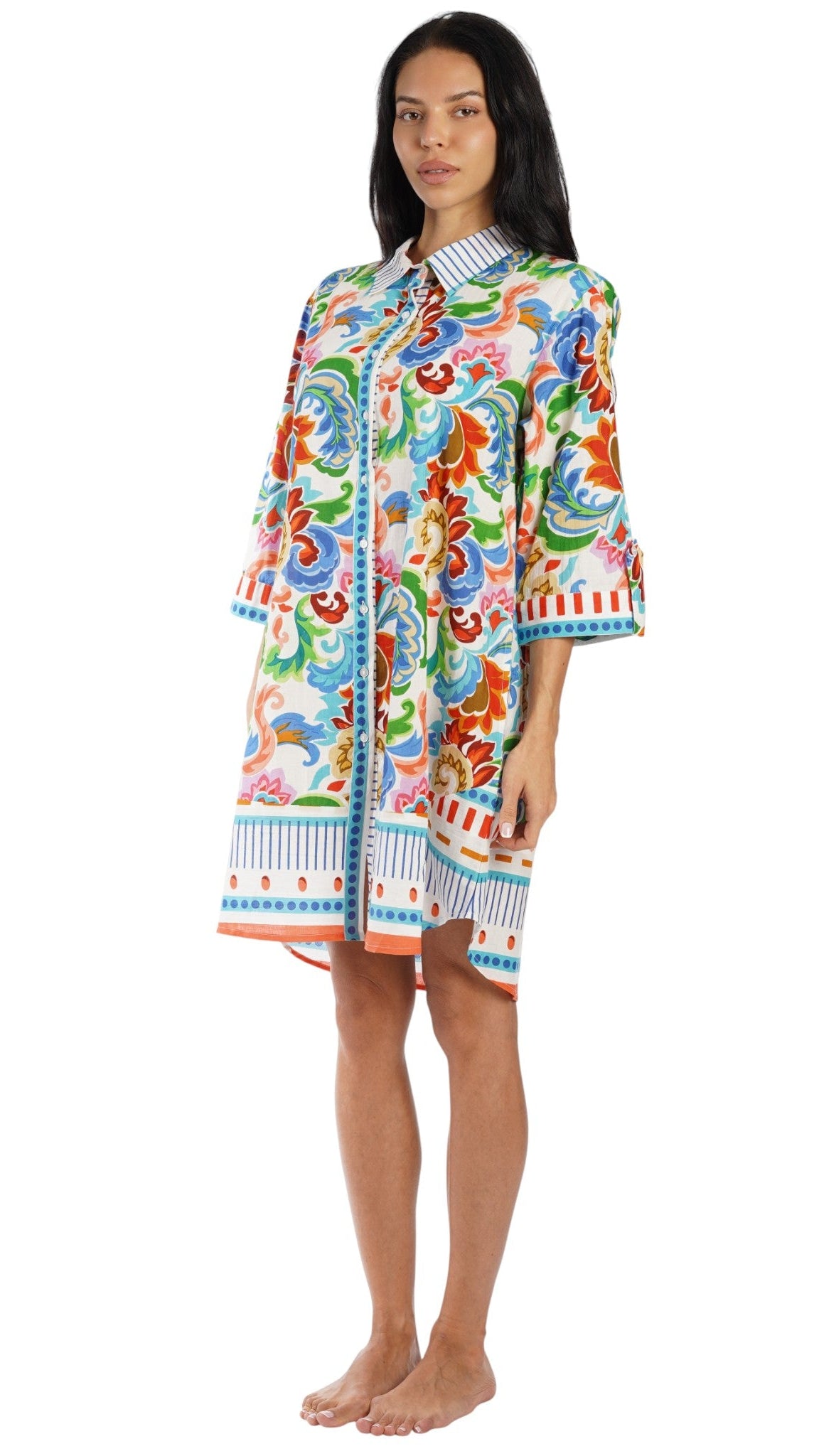 Colorful Resort Wear Shirt Dress | Luxury Vacation Dress  La Moda Clothing