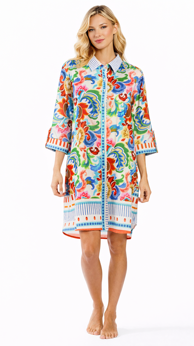 Colorful Resort Wear Shirt Dress | Luxury Vacation Dress  La Moda Clothing