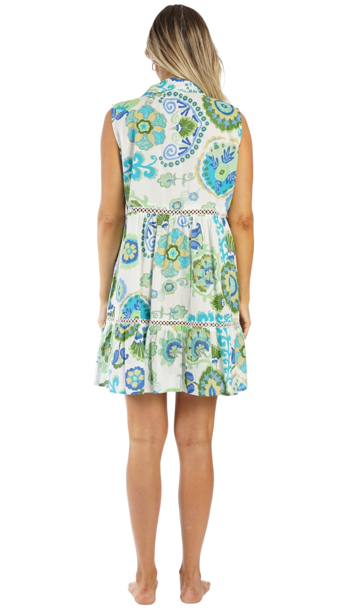Blue Green Print Resort Mini Dress | Luxury Vacation Dress  La Moda Clothing
