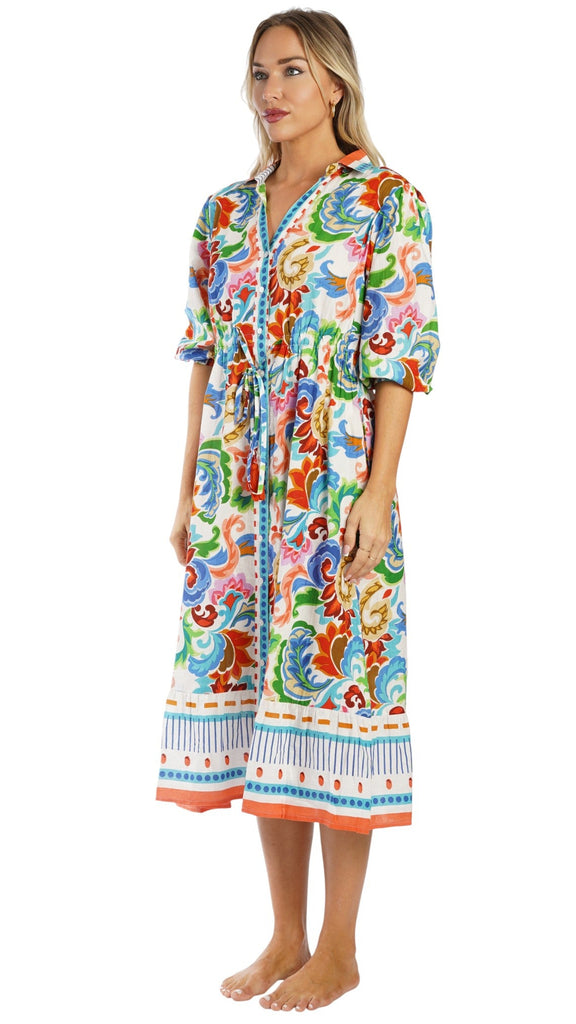 Colorful Resort Wear Midi Dress | Luxury Vacation Dress  La Moda Clothing