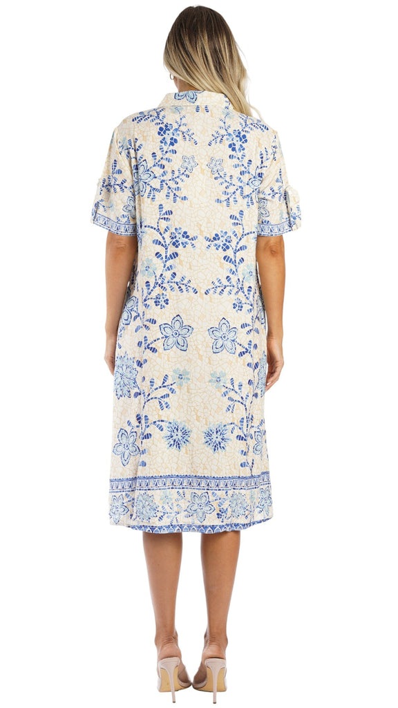 Blue Print Shirt Dress – Luxury Resort Wear Vacation Dress with Pockets  La Moda Clothing