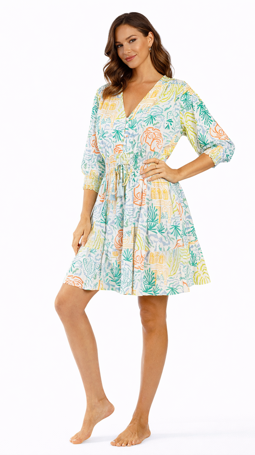 Resort Wear Mini Dress – Tropical Print Luxury Vacation Dress  La Moda Clothing