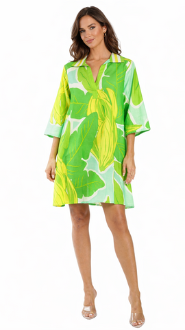 Green Tropical Tunic Dress – Luxury Resort Wear Vacation Cover Up  La Moda Clothing