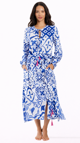Blue Mediterranean Caftan Dress | Luxury Resort Wear  La Moda Clothing