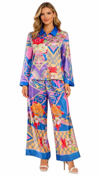 Luxury Resort Wear Set – Tropical Vacation Shirt & Palazzo Pants | Club Moda  La Moda Clothing