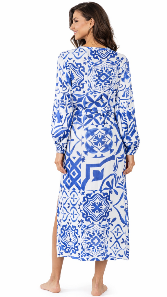 Blue Mediterranean Caftan Dress | Luxury Resort Wear  La Moda Clothing