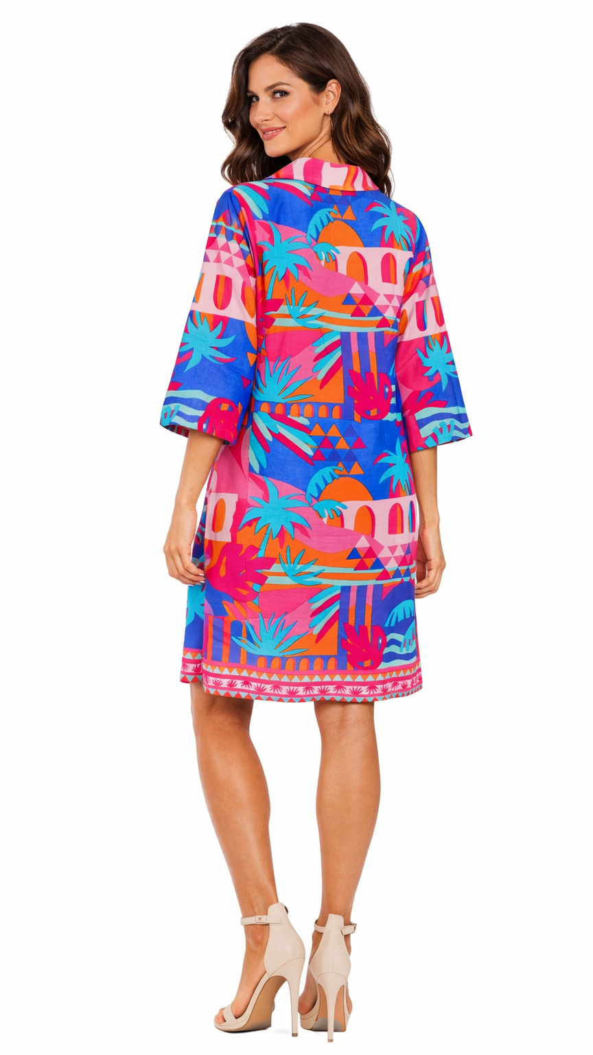 Tropical Printed Shift Tunic Dress – Luxury Resort Wear | Colorful Vacation Cover Up  La Moda Clothing