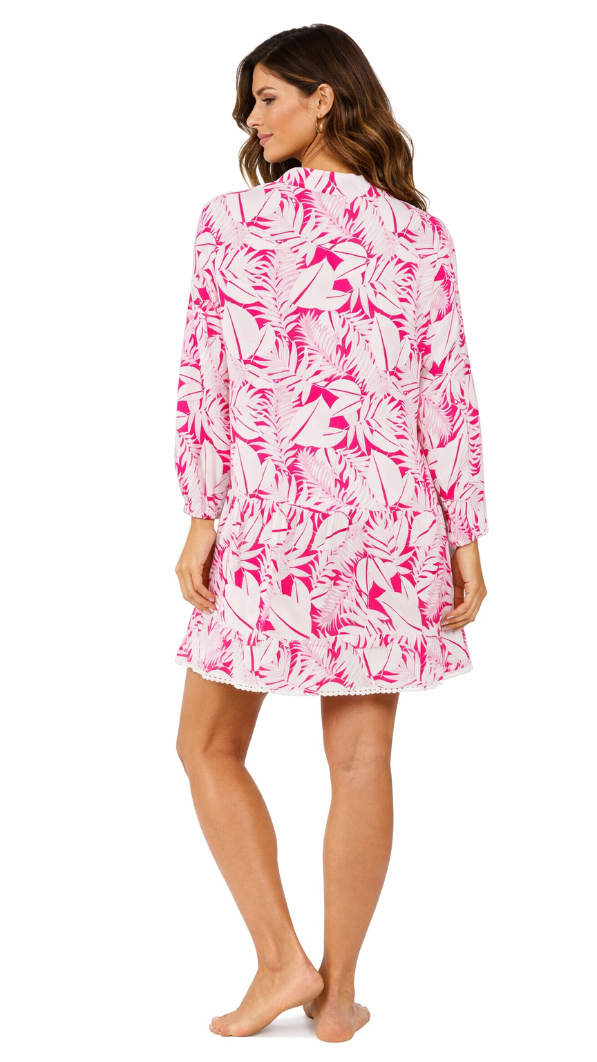 Pink Tropical Print Mini Dress – Luxury Resort Wear Vacation Dress  La Moda Clothing