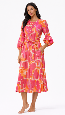 Pink Orange Printed Midi Dress Wholesale | Resort Wear Shirt Dress for Boutiques  La Moda Clothing
