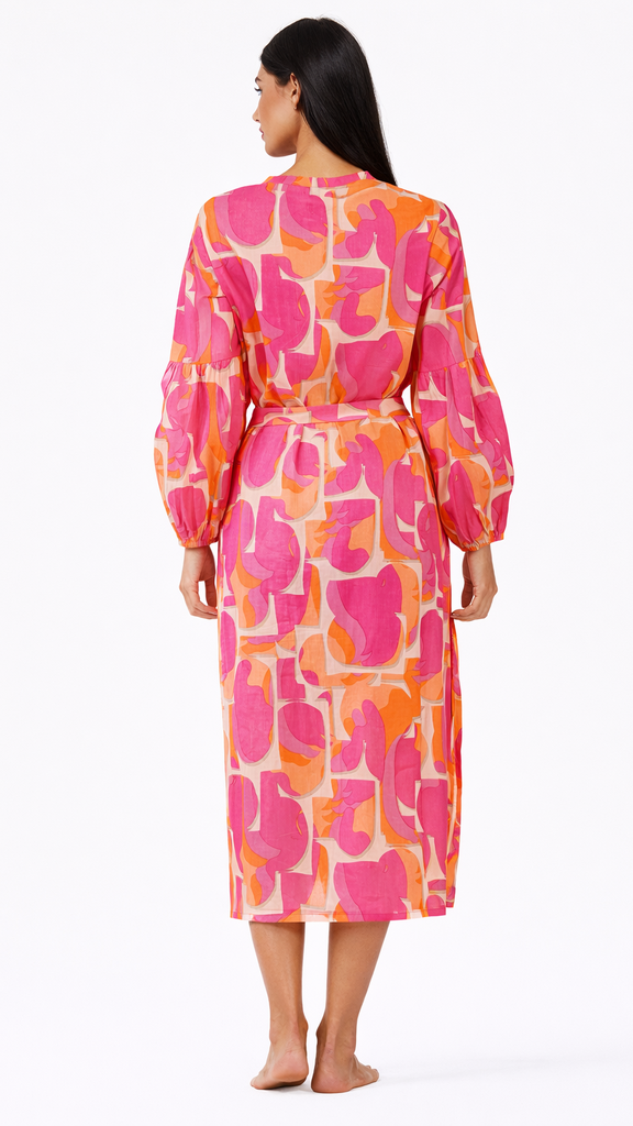 wholesale midi dresses Pink Orange Printed Midi Dress Wholesale