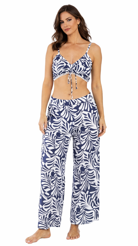 3-Piece Tropical Print Beach Set Wholesale | Resort Wear Kimono, Top & Pants  La Moda Clothing