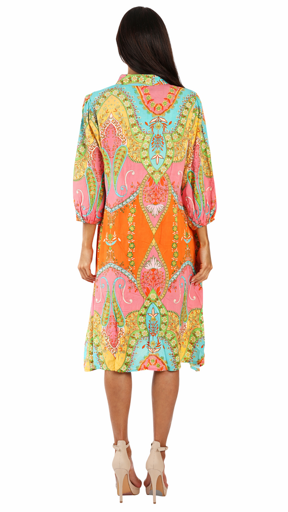 Luxury Resort Wear Cover Up - Caribbean Print Shirt Dress Luxury Resort Wear Cover Up - Caribbean Print Shirt Dress