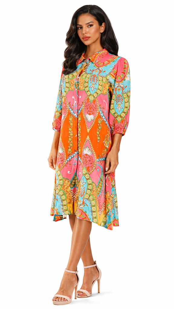 Caribbean Print Shirt Dress – Luxury Resort Wear Cover Up | Club Moda  La Moda Clothing