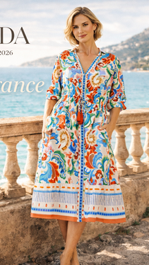 Colorful Resort Wear Midi Dress | Luxury Vacation Dress  La Moda Clothing