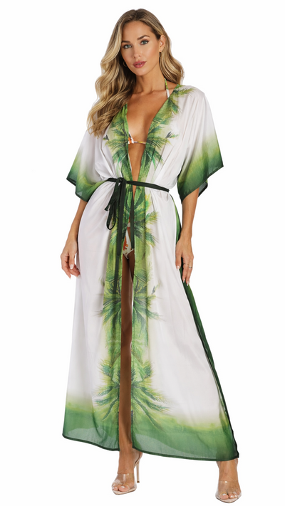 Palm Print Resort Kimono Cover-Up – Luxury Beach Vacation Wear | Club Moda  La Moda Clothing