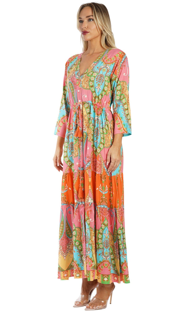 Vibrant Paisley Maxi Shirt Dress – Luxury Resort Wear Cover Up | Club Moda  La Moda Clothing