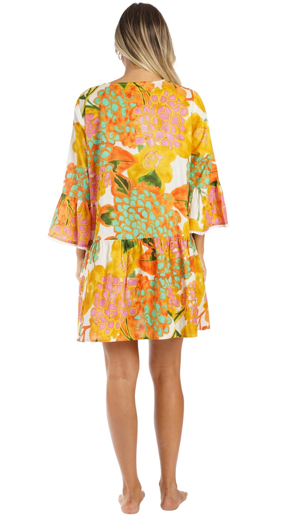 Yellow Floral Mini Dress – Luxury Resort Wear Vacation Dress  La Moda Clothing